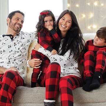 HonestBaby Family Matching Pajamas Organic Cotton for Men, Women, Kids, Toddlers, Baby Boys, Girls, Unisex Pets, Holiday Tartan, Small