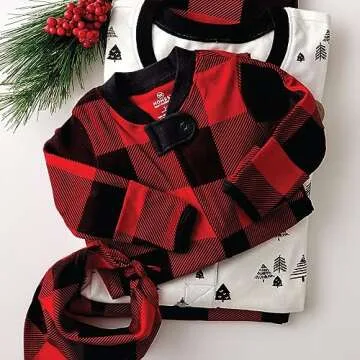 HonestBaby Family Matching Pajamas Organic Cotton for Men, Women, Kids, Toddlers, Baby Boys, Girls, Unisex Pets, Holiday Tartan, Small