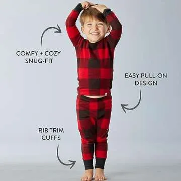 HonestBaby Family Matching Pajamas Organic Cotton for Men, Women, Kids, Toddlers, Baby Boys, Girls, Unisex Pets, Holiday Tartan, Small