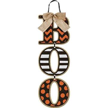 amscan 'Boo' Halloween Wall Sign - Hanging Wood Letters with Burlap Bow - 18 Inches Long