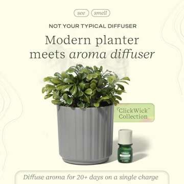 Lifelines Plant Diffuser with Modern Planter, Boxwood - Rechargeable Aromatherapy Diffuser, Artifici...