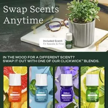 Lifelines Plant Diffuser with Modern Planter, Boxwood - Rechargeable Aromatherapy Diffuser, Artificial Faux Plants Home & Office - ClickWick Essential Oil Blend Included