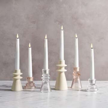 LampLust Taper Candle Holders, Set of 4 Clear Glass Candle Holders, 2.25 & 4.25 Inch, Coffee Table Decor, Candle Holder Decor for Table Centerpieces, Valentines Day Decorations, Wedding Table Decor