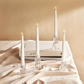LampLust Taper Candle Holders, Set of 4 Clear Glass Candle Holders, 2.25 & 4.25 Inch, Coffee Table Decor, Candle Holder Decor for Table Centerpieces, Valentines Day Decorations, Wedding Table Decor