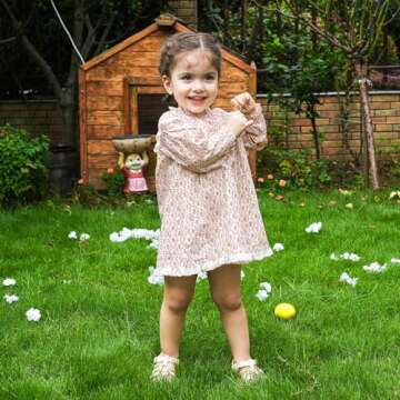 pureborn Toddler Girls Dress Long Sleeve Cotton Playwear Dress Orange Floral Print 4-5 Years