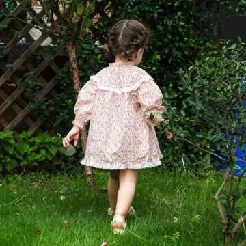 pureborn Toddler Girls Dress Long Sleeve Cotton Playwear Dress Orange Floral Print 4-5 Years