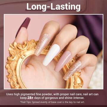 AZUREBEAUTY Dip Powder Nail Starter Kit White Mauve Glitter Champagne, Dipping Powder 4 Colors Set, French Nail Art Base Top Coat Activator Liquid Manicure DIY Salon 12 PCS