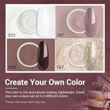 AZUREBEAUTY Dip Powder Nail Starter Kit White Mauve Glitter Champagne, Dipping Powder 4 Colors Set, French Nail Art Base Top Coat Activator Liquid Manicure DIY Salon 12 PCS