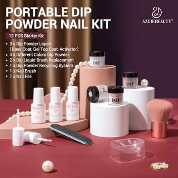 AZUREBEAUTY Dip Powder Nail Starter Kit White Mauve Glitter Champagne, Dipping Powder 4 Colors Set, French Nail Art Base Top Coat Activator Liquid Manicure DIY Salon 12 PCS