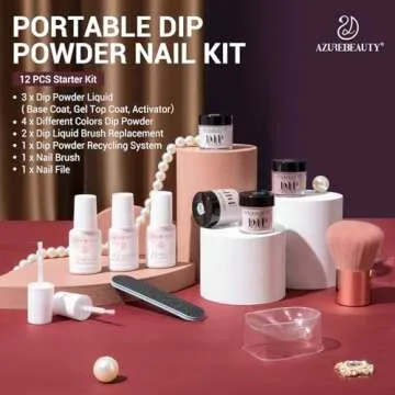 AZUREBEAUTY Dip Powder Nail Starter Kit White Mauve Glitter Champagne, Dipping Powder 4 Colors Set, French Nail Art Base Top Coat Activator Liquid Manicure DIY Salon 12 PCS