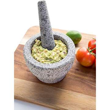 Kota Japan 6” Heavy Granite Mortar & Pestle Natural Stone Molcajete Bowl and Grinder Set for Spice...