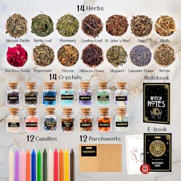 Witchcraft Supplies Kit for Witch Altar 54PCS - Spell Candles, Crystals & Herbs for Witches - Beginn...