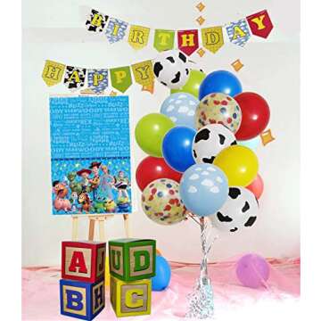 Toy Inspired Story Happy Birthday Banner Decorations Kit, Kids Birthday Party Garland Banner Toy Inspired Story Theme Balloons for Birthday 1st 2nd 3rd 4th 6th 10th Party Supplies