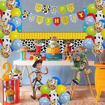 Toy Inspired Story Happy Birthday Banner Decorations Kit, Kids Birthday Party Garland Banner Toy Inspired Story Theme Balloons for Birthday 1st 2nd 3rd 4th 6th 10th Party Supplies