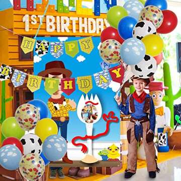 Toy Inspired Story Happy Birthday Banner Decorations Kit, Kids Birthday Party Garland Banner Toy Inspired Story Theme Balloons for Birthday 1st 2nd 3rd 4th 6th 10th Party Supplies