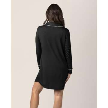 Kindred Bravely Clea Button Down Nursing Nightgown | Long Sleeve Maternity Nightgown (Black, Large)