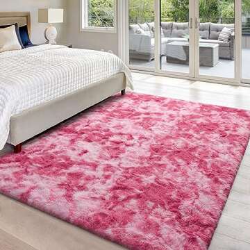 Hutha 6x9 Large Area Rugs for Living Room, Super Soft Fluffy Modern Bedroom Rug, Tie-Dyed Blush Pink Indoor Shag Fuzzy Carpets for Girls Kids Nursery Room Home Decor