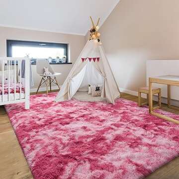 Hutha 6x9 Large Area Rugs for Living Room, Super Soft Fluffy Modern Bedroom Rug, Tie-Dyed Blush Pink Indoor Shag Fuzzy Carpets for Girls Kids Nursery Room Home Decor