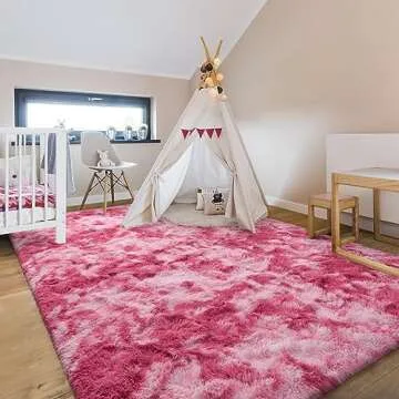 Hutha 6x9 Large Area Rugs for Living Room, Super Soft Fluffy Modern Bedroom Rug, Tie-Dyed Blush Pink Indoor Shag Fuzzy Carpets for Girls Kids Nursery Room Home Decor