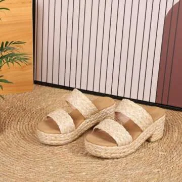 North Oak Platform Sandals Women's Espadrilles Wedges Slides Sandals Open Toe Fashion Apricot Summer Outdoor Beach Sandals Size 7