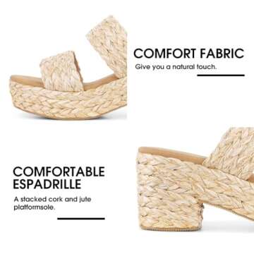 North Oak Platform Sandals Women's Espadrilles Wedges Slides Sandals Open Toe Fashion Apricot Summer Outdoor Beach Sandals Size 7