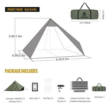 OneTigris Conifer Canvas Hot Tent with Stove Jack, Fire Retardant Teepee Tent for Adults with Snow Skirt for Tent Stove Winter Camping, Travel, Bushcraft