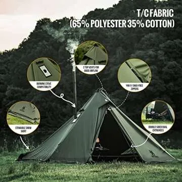 OneTigris Conifer Canvas Hot Tent with Stove Jack, Fire Retardant Teepee Tent for Adults with Snow Skirt for Tent Stove Winter Camping, Travel, Bushcraft