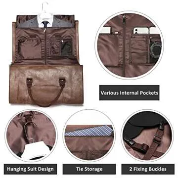 BOLOSTA Carry on Garment Bags for Travel Leather Garment Duffle Bag Convertible Mens Suit Travel Bags with Shoe Compartment,Waterproof,Perfect for Business Travel/Husband Gifts (Brown)