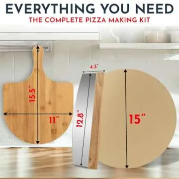 Culinary Couture 15" Pizza Stone Set & Peel for Perfect Pizzas