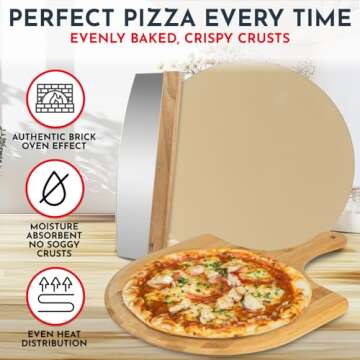 Culinary Couture 15" Pizza Stone Set & Peel for Perfect Pizzas
