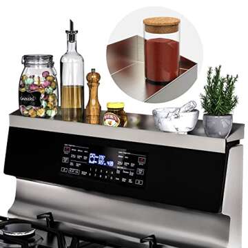 IIIOIIIA Stove Top Magnetic Shelf for Kitchen Organization | 30" Spice Rack Over The Stove | 4" Deep Spice Organizer with Border All Around | Brushed Stainless - Sliver