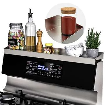 IIIOIIIA Stove Top Magnetic Shelf for Kitchen Organization | 30" Spice Rack Over The Stove | 4" Deep Spice Organizer with Border All Around | Brushed Stainless - Sliver