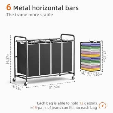 ROMOON 4 Section Laundry Sorter with Wheels & Bags