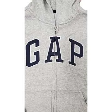 Gap Factory Boy's Fleece Arch Logo Zip Up Hoodie (XL (12), Grey Heather (Navy Logo))