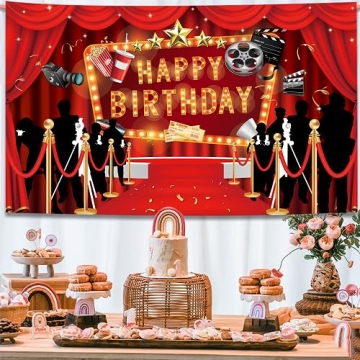 LOONELO Lights Camera Action Movie Party Backdrop