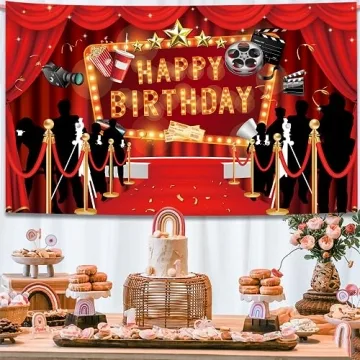 LOONELO Lights Camera Action Movie Party Backdrop