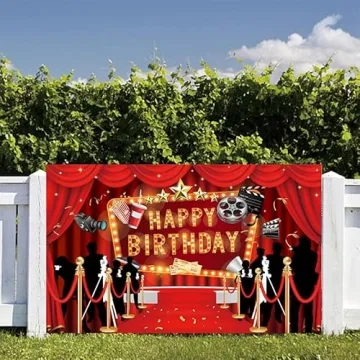 LOONELO Lights Camera Action Movie Party Backdrop