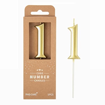 PHD CAKE 2.76 Inch Elegant Gold 1 Number Birthday Candles for Celebrations
