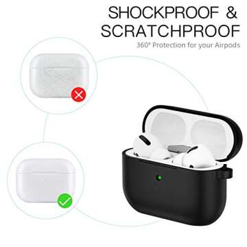 BRG Compatible with Airpods Pro Case, Soft Silicone Skin Case Cover Shock-Absorbing Protective Case with Keychain [Front LED Visible] (Black)