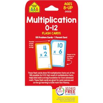 School Zone Multiplication 0-12 Flash Cards: 56 Math Cards, 3rd Grade, 4th Grade, Elementary Math, M...