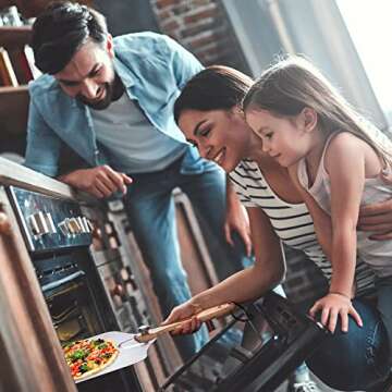 ELEVATEY Pizza Peel 12 Inch with Pizza Cutter. Pizza Paddle, Pizza Cutter Rocker & Silicone Brush. Metal Spatula with Foldable Wood Handle, Pizza Slicer For Outdoor Pizza Oven, Pizza Oven Accessories.