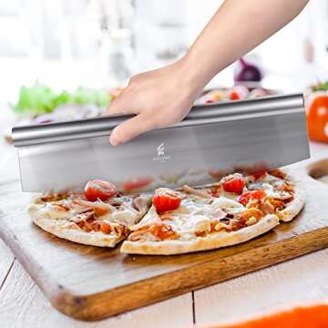 ELEVATEY Pizza Peel 12 Inch with Pizza Cutter. Pizza Paddle, Pizza Cutter Rocker & Silicone Brush. Metal Spatula with Foldable Wood Handle, Pizza Slicer For Outdoor Pizza Oven, Pizza Oven Accessories.