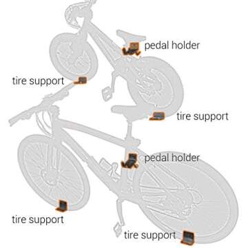 Stainless Steel Adjustable Bike Pedal Wall Mount Hook Hanger Bracket, Universal Horizontal Bicycle Suspension Storage Rack System with Tire Support Holders for Outdoor, Indoor, Apartment, Garage, Shed