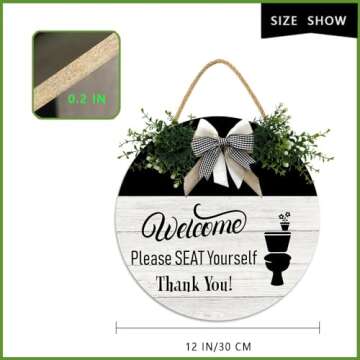 Lefangovs-Welcome, Please Seat Yourself Sign 12in Rustic Wood Plaque Vintage Wooden Sign,Bathroom Si...
