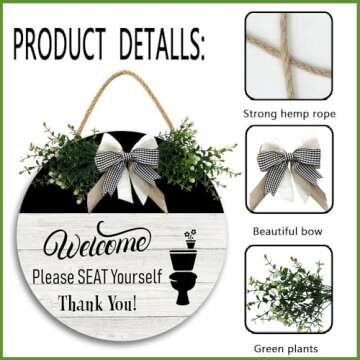 Lefangovs-Welcome, Please Seat Yourself Sign 12in Rustic Wood Plaque Vintage Wooden Sign,Bathroom Sign Wall Art Farmhouse Decor for Bathroom Wash House Toilet Housewarming Gifts