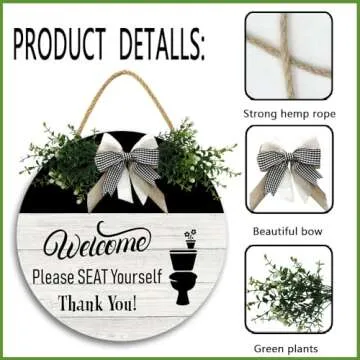 Lefangovs-Welcome, Please Seat Yourself Sign 12in Rustic Wood Plaque Vintage Wooden Sign,Bathroom Sign Wall Art Farmhouse Decor for Bathroom Wash House Toilet Housewarming Gifts