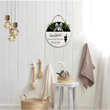 Lefangovs-Welcome, Please Seat Yourself Sign 12in Rustic Wood Plaque Vintage Wooden Sign,Bathroom Sign Wall Art Farmhouse Decor for Bathroom Wash House Toilet Housewarming Gifts