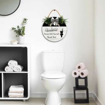 Lefangovs-Welcome, Please Seat Yourself Sign 12in Rustic Wood Plaque Vintage Wooden Sign,Bathroom Sign Wall Art Farmhouse Decor for Bathroom Wash House Toilet Housewarming Gifts