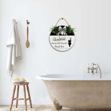 Lefangovs-Welcome, Please Seat Yourself Sign 12in Rustic Wood Plaque Vintage Wooden Sign,Bathroom Sign Wall Art Farmhouse Decor for Bathroom Wash House Toilet Housewarming Gifts