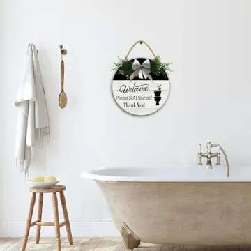 Lefangovs-Welcome, Please Seat Yourself Sign 12in Rustic Wood Plaque Vintage Wooden Sign,Bathroom Sign Wall Art Farmhouse Decor for Bathroom Wash House Toilet Housewarming Gifts